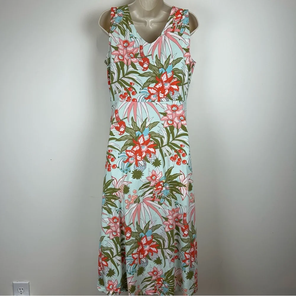 Talbots Floral Parrot Print Sleeveless Knit Maxi sz LP ResortWear Preppy Coastal - Picture 5 of 14